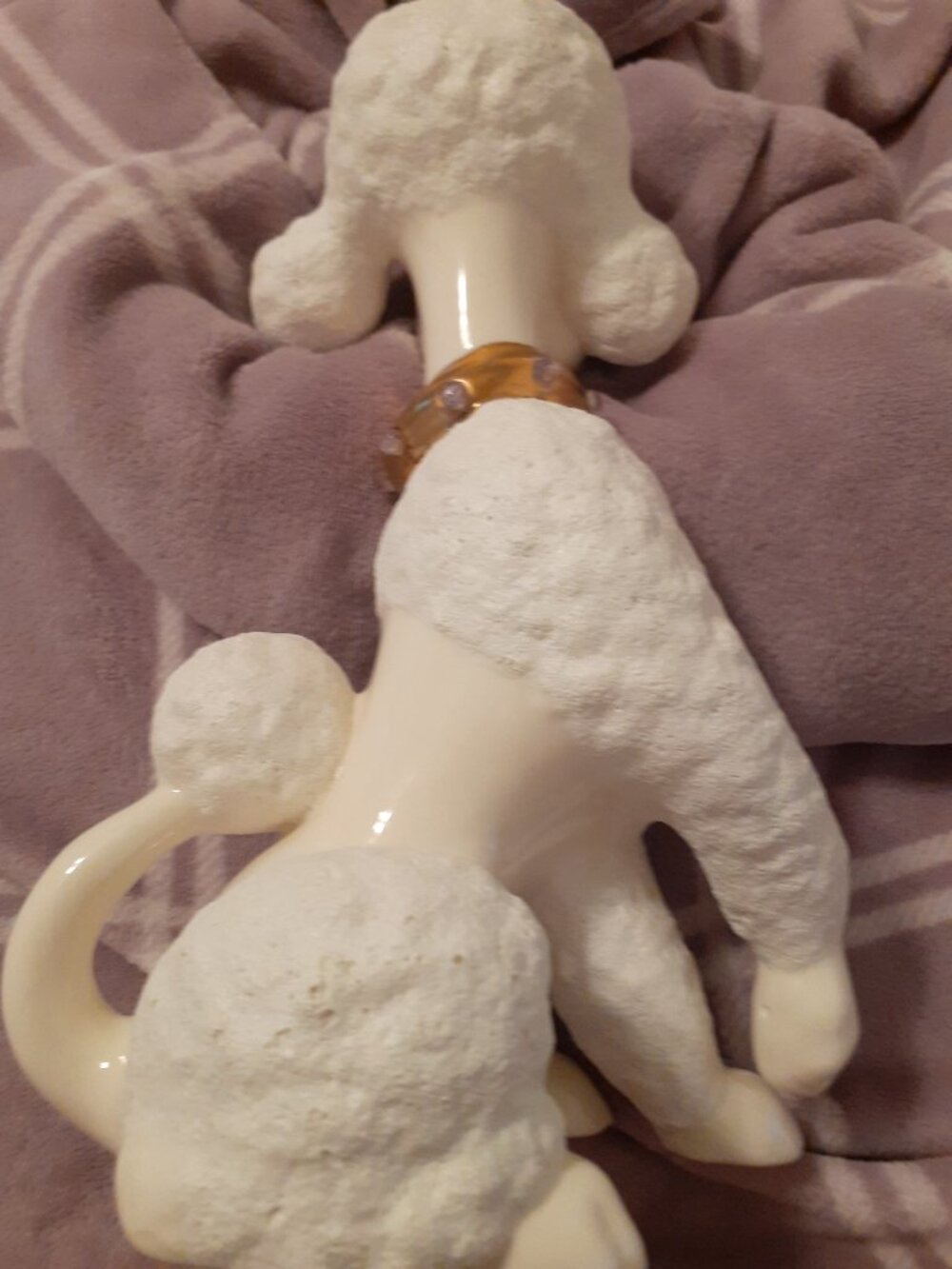 Vintage 1950s Ceramic Poodle Figurine 11 Inch Dog Statue, Rhinestone Collar, Mid - Picture 14 of 16